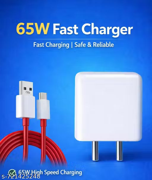 65W Wall Charger with Type-C Cable | Mobile Fast Charging Adapter | Android Charger