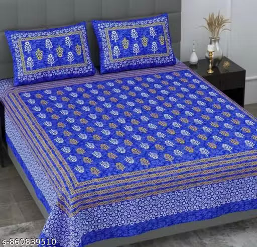 Jaipuri pure cotton double bed bedsheet with two pillow covers