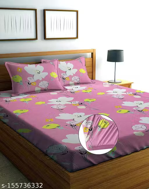 Premium Cotton King Size Fitted Bedsheets with 2 Pillow Covers | Double Bed with All Around Elastic 180 TC Supersoft | Size - 72'' King Sizex78'' inches Fits upto 4'' -10'' inches Mattress