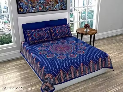 Jaipuri Cotton Double Bed Sheet 2 Pillow Covers