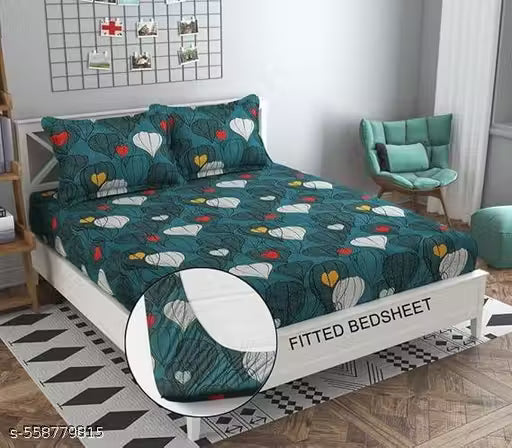 ATTRACTIVE SUPER SOFT ALL OVER ELASTIC FITTED DOUBLE BEDSHEET WITH 2 PILLOW COVERS (UPTO 6" MATTRESS)