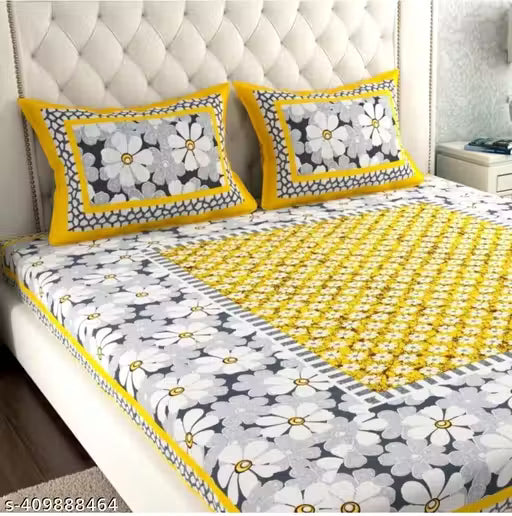 Rajasthani Printed Pure 100% Jaipuri Cotton King Size Double bedsheets With Pack Of 1 Fitted Bedsheets With 2 Pillow Cover