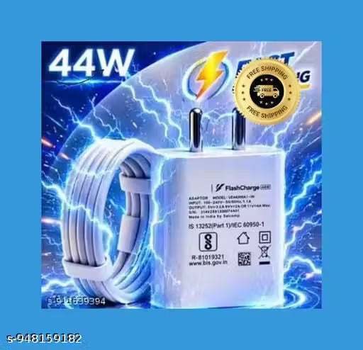 Smart 44 Watt Charger Adapter with Fast Charging Cable, Portable USB C Mobile Charger for Android Phones and Electronic Devices