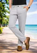 Men Slim Fit Formal Trouser | Silver Stretch Lycra Blend Casual Pant