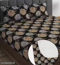 Super Soft Black Golden Glace Cotton All Round Elastic Fitted Double Bedsheet 72x78 | Rose Floral Print | 2 Pillow Covers | 8 Inch Mattress Fit