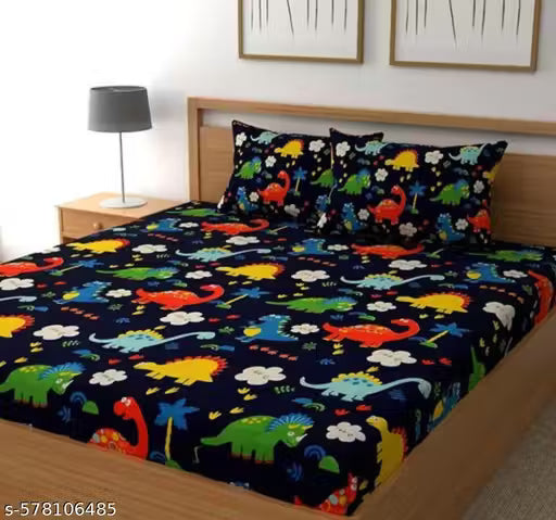 Super Soft Glace Cotton All Round Elastic Fitted Double Bed Bedsheet with 2 Pillow Covers-72x78x8 Inches-fiteed_Double