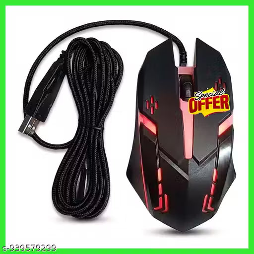 Wired Gaming Mouse with Red LED Backlight and Durable Braided Cable for PC/Laptop