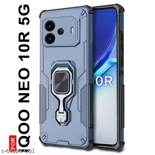 AELVOUX Armor Bumper Back Cover for iQOO Neo 10R 5G | Ring Holder & Kickstand in-Built | 360 Degree Protection Back Cover for iQOO Neo 10R 5G (PC & TPU, Blue)