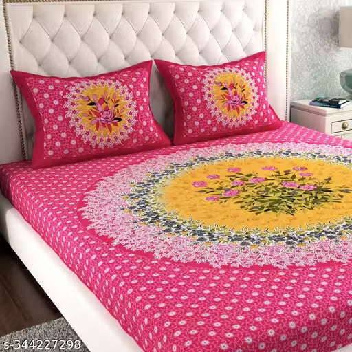 Jaipuri Pure Cotton Double Queen Bedsheet With 2 Pillow Cover