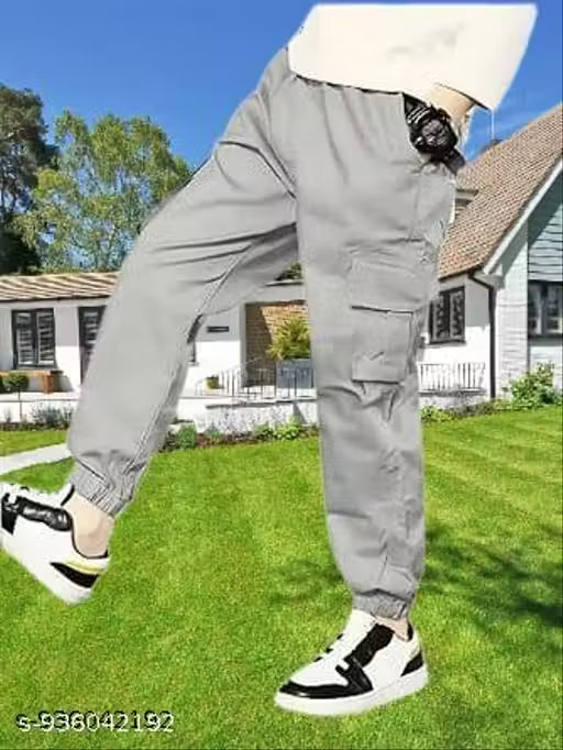 Boys Cargo Joggers Drawstring Jogging Pants Kids Elastic Waist Trousers 4-14 Years ( Grey )