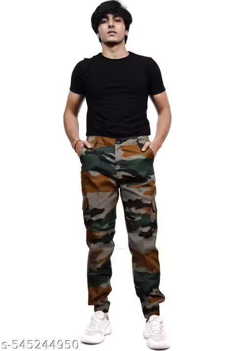 Army Style Camouflage Multipocket Track Pants Trendy Cargo Joggers Men