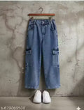 MEDIULBLUE DENIM CARGO PANTS GIRLS AND BOYS