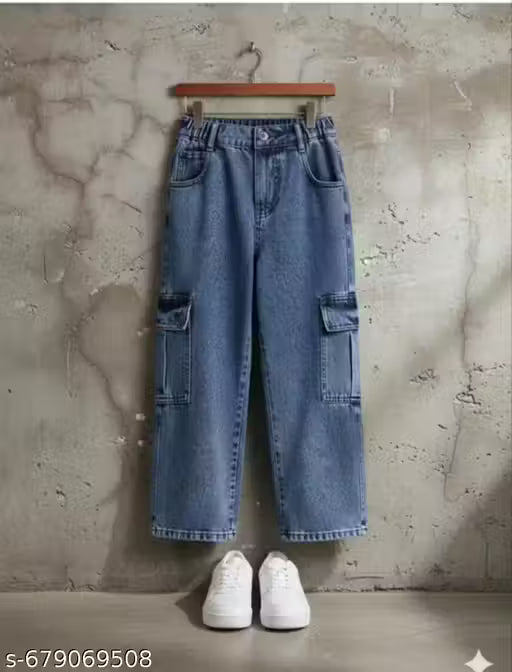 MEDIULBLUE DENIM CARGO PANTS GIRLS AND BOYS