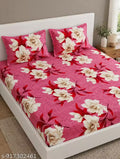 Premium Floral Double Bedsheet with 2 Pillow Covers | Soft Cotton Feel Pink Printed Bed Sheet for Bedroom