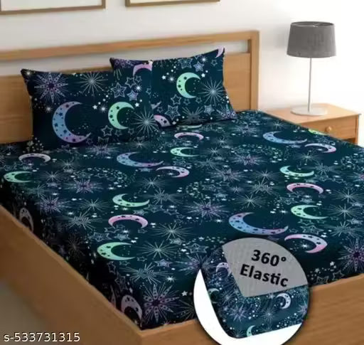 1 Fitted Bedsheet with Elastic Bedsheet Platinum Printed Bedsheets Double King Size Bedsheets with 2 Pillow Covers