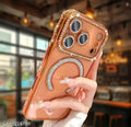 BHAAVYA Compatible for iPhone 17 Pro, Luxury Crystal Clear Ring Case Shockproof Transparent Bling Diamond Edge Cover (Diamond iPhone 17 Pro ORANGE )