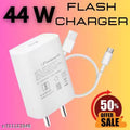44 Watt Flash Charger Wall Charger 3A (Support FLASH 2.0 only) with 120-Watt Flash Charge, 44 Watt Fast Charger (Compatible for V-I-V-O and I-Q-O-O Phones) Detachable Type A to C White Cable Included