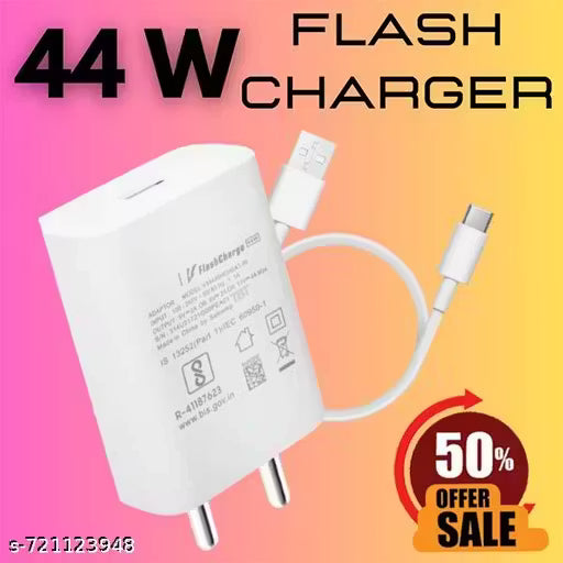 44 Watt Flash Charger Wall Charger 3A (Support FLASH 2.0 only) with 120-Watt Flash Charge, 44 Watt Fast Charger (Compatible for V-I-V-O and I-Q-O-O Phones) Detachable Type A to C White Cable Included