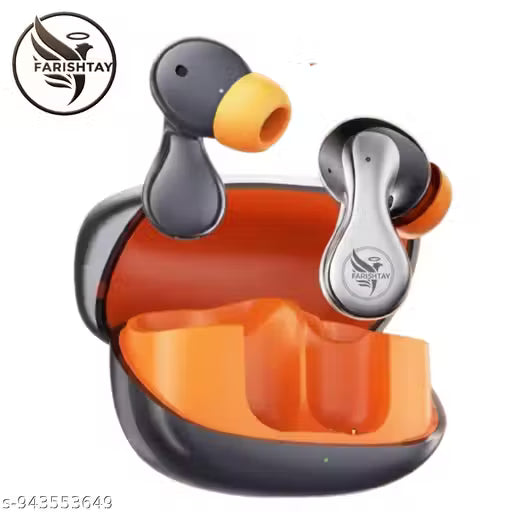FARISHTAY EaroPods MV– Wireless Earbudss, 13mm Drivers, 40H Battery & Clear Sound -O7 Bluetooth Gaming Headset (Orange, In the Ear)