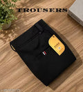 Men Black Solid Trouser | Stretchable Lycra Regular Fit Casual Pant | Mid Rise Bottom Wear