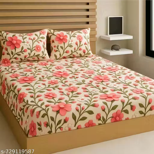 7D All Around Fitted (Elastic) Cotton Double Bedsheet With 2 Pillow Covers and Single Bedsheet with 1 Pillow Cover