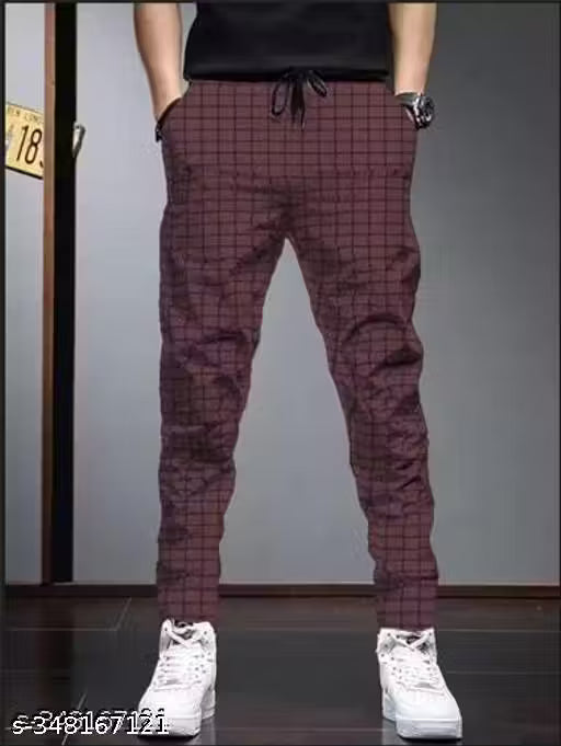 Checked Trackpants Maroon