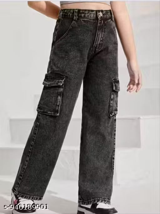 Boys & Girls Wide Leg Six Pocket Denim Jeans – Washed Grey
