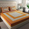 All Around Elastic Fitted Glace Cotton Printed Double Size - (82 x 92inches) & Single Size - (60x 90 inches) Bedsheet with 2 Large Pillow Covers