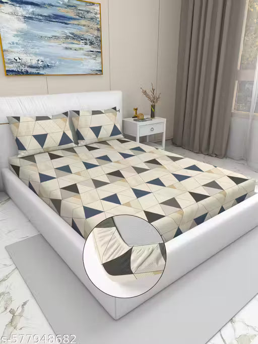 DOUBLE BED COTTON FEEL GLACE COTTON ALL AROUND ELASTIC FITTED BEDSHEET WITH 2 PILLOW COVERS