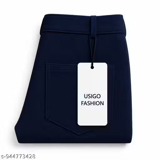 Men Navy Blue Solid Trouser | Stretchable Lycra Regular Fit Casual Pant | Mid Rise Bottom Wear