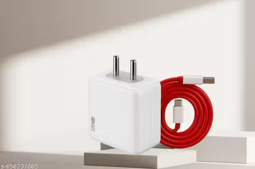 65 Watt 6A Super Fast Mobile Charger for Mobile with Detachable Red & White Cable (White, Cable Included) Supports Supervooc,