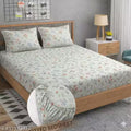 spenterprises Premium Cotton Fitted (Elastic) Bedsheet for Double Bed King Size with 2 Pillow Covers