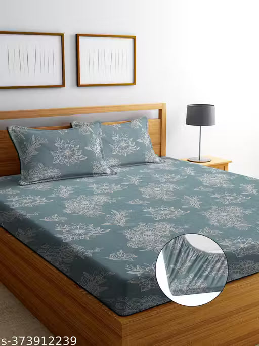 LUXORO HOMES DOUBLE BED ELASTIC FITTED BEDSHEET WITH 2 PILLOW COVERS