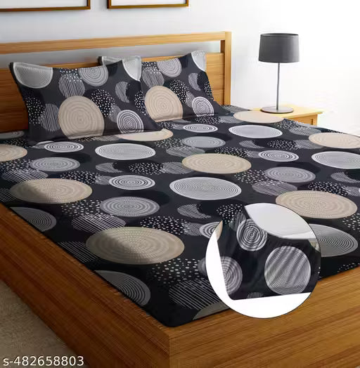 Super Soft Glace Cotton All Round Elastic Fitted Double Bed Bedsheet with 2 Pillow Covers-72x78x8 Inches-fiteed_Double