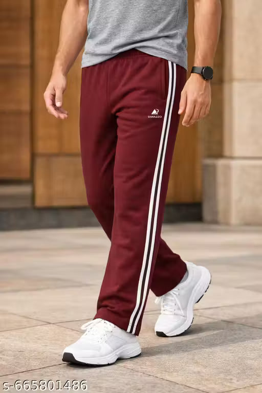 Men Cotton Jogger Track Pants with Contrast Side Stripes | Soft Knit with Side Pockets