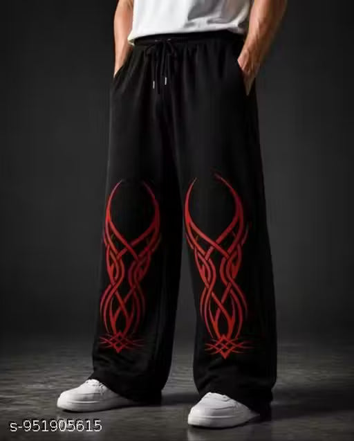 Men Straight Fit Track Pants Cotton Blend Fabric Printed Design Elastic Waist Comfortable Gym Running Casual Street Style Lounge Bottoms Black 1