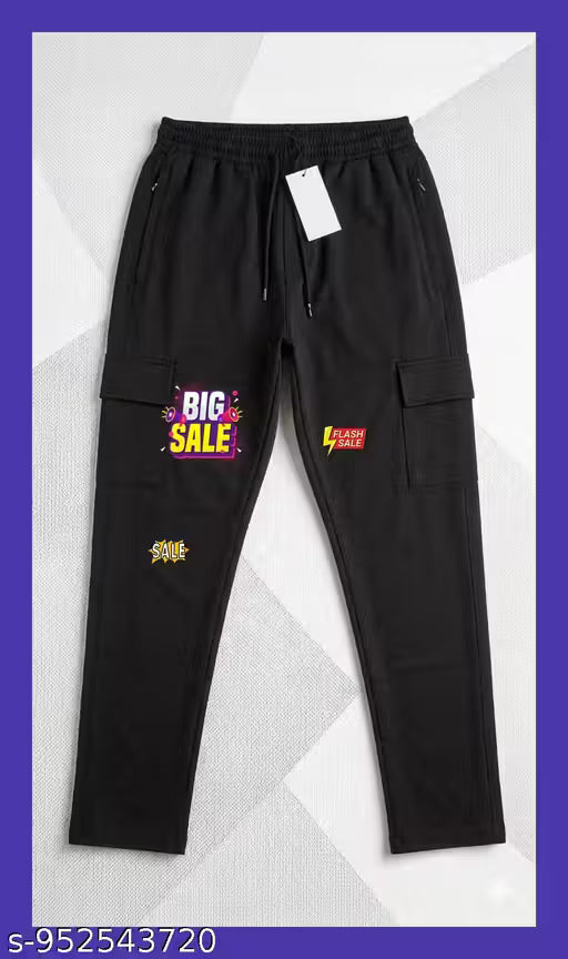 Trendy Men Black Solid Slim Fit Cargo Track PantsMen's cargo lower, black trackpants with pockets, gym joggers, casual track pants for men, multi-pocket lower.