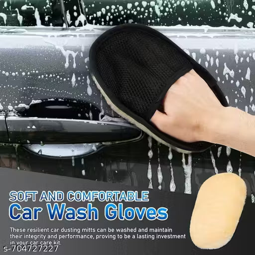 Car Wash Gloves, Lint Free Scrubber High Density Car Wash Wool Glove Microfiber Wool Soft Automotive Car Washing Cleaning