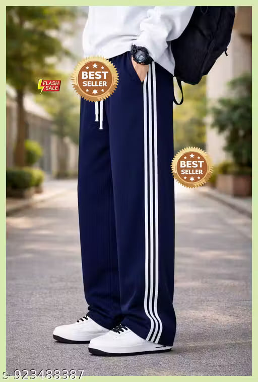 Men’s Navy Blue Triple Piping Track Pants | Trendy Comfortable Sports Lower for Workout, Gym & Daily Wear