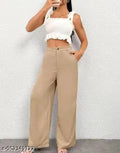 Women's High Waist Wide Leg Beige Trousers,