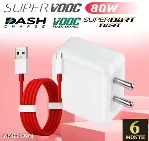 65 Watt 6A Super Fast Mobile Charger for Mobile with Detachable Red & White Cable (White, Cable Included) Supports Supervooc, VOOC, Warp, Dash, SuperDart & Fast Charging