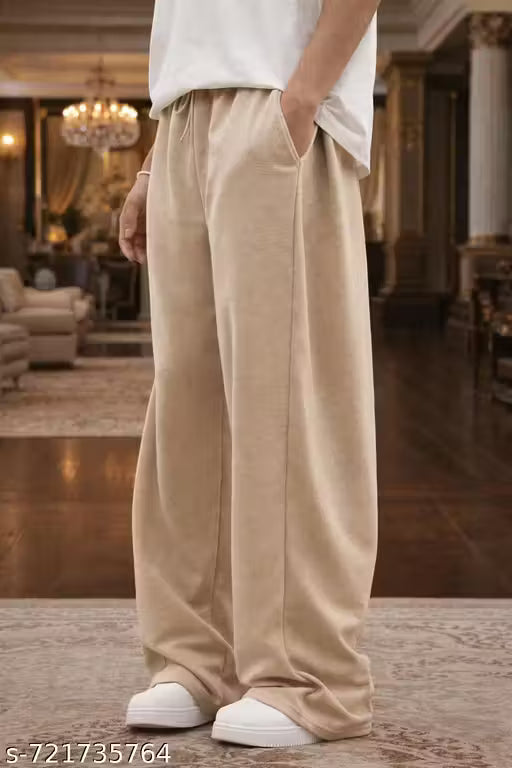 Vownz Men's Super comfortable Lower/ Trouser–Loose Fit Polycotton with Elastic Waistband & Pockets (Beige)
