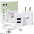 22W Dual USB Fast Charger with Type C Cable for Android Mobile