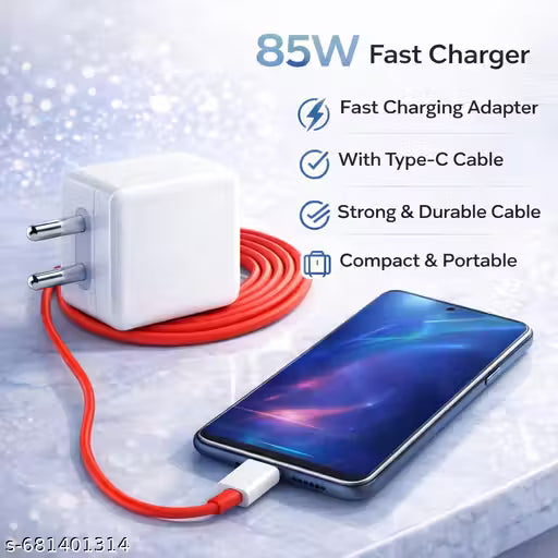 85W Fast Charging Mobile Charger with Type-C Cable | Super Fast Wall Adapter for Android Smartphones