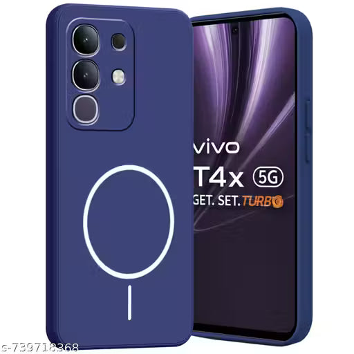 Vivo T4x Back Cover || Mobishopi Silicone Magsafe print back cover For Vivo T4x - Blue