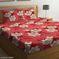 Bed Bedsheet with 2 Pillow Covers | 170 TC Glace Cotton | Floral Print Design | Soft & Durable Fabric – Red & Cream | 90x100 Inches (7.5x8.5 Feet)