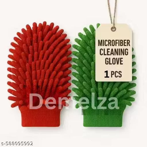 1 Pcs Double Sided Microfiber Hand Gloves, Dust Cleaner Vehicle Washing Multipurpose Use