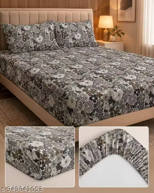 Chahat Homes King Size Fitted Elastic Cotton Superfine 1 Double Bedsheet With Free 2 Pillow Covers
