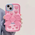 Back Cover for iPhone 13 Cute Bow with Stand Case, Soft Silicone 3D Cartoon with Holder, Full Protective Back Cover