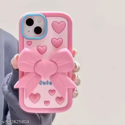 Back Cover for iPhone 13 Cute Bow with Stand Case, Soft Silicone 3D Cartoon with Holder, Full Protective Back Cover